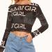 Mesh crop top for women with long sleeves, black