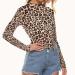 top women leopard mesh shirt with long-sleeves