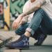 Footwear men deep blue y2k style high top sneakers canvas black solid rubber sole star gazer