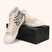 Footwear men high top sneakers beige w white rubber sole anarchistic graffiti fuck it artwork
