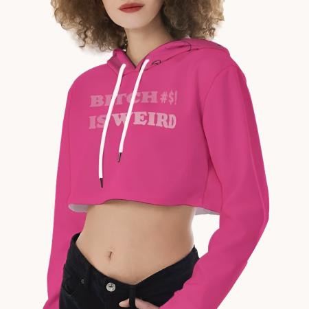 Hoodie Women Red Cropped Hoodie with Long Sleeves, Bitch Is Weird