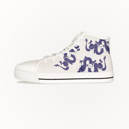 Footwear Women High Top Canvas Shoe Blue Dragon, White Color