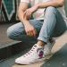 Footwear men high top canvas sneakers light grey color white rubber sole pink graffiti artwork Fearless Mind.jpg